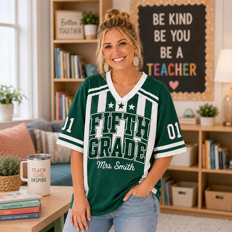 Personalized Grade Teacher Name And Number Vertical Striped Teacher Mesh Jersey