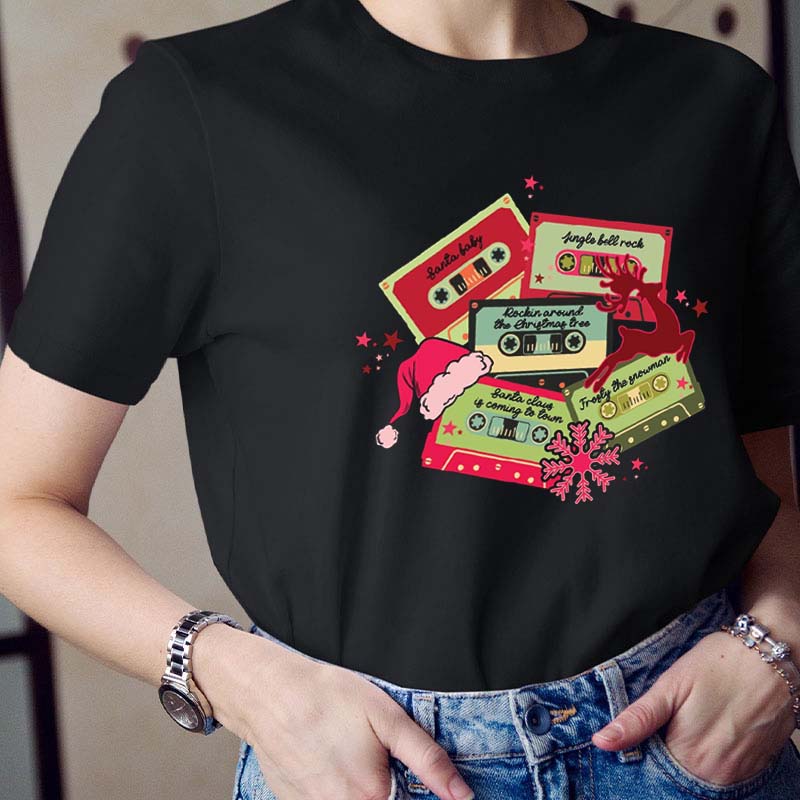 Christmas Music Cassette Tapes Teacher T-Shirt
