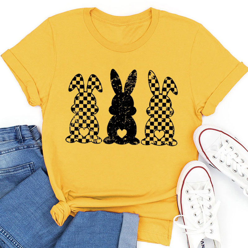 Three Bunnies Celebrating Easter Teacher T-Shirt