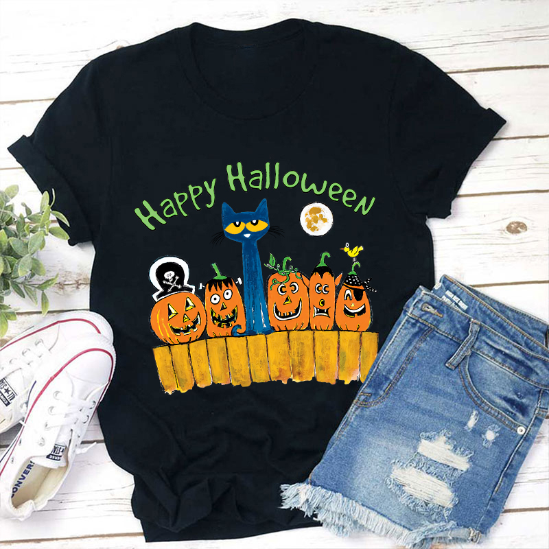 Happy Halloween Cat Moon Pmpkins  T-Shirt