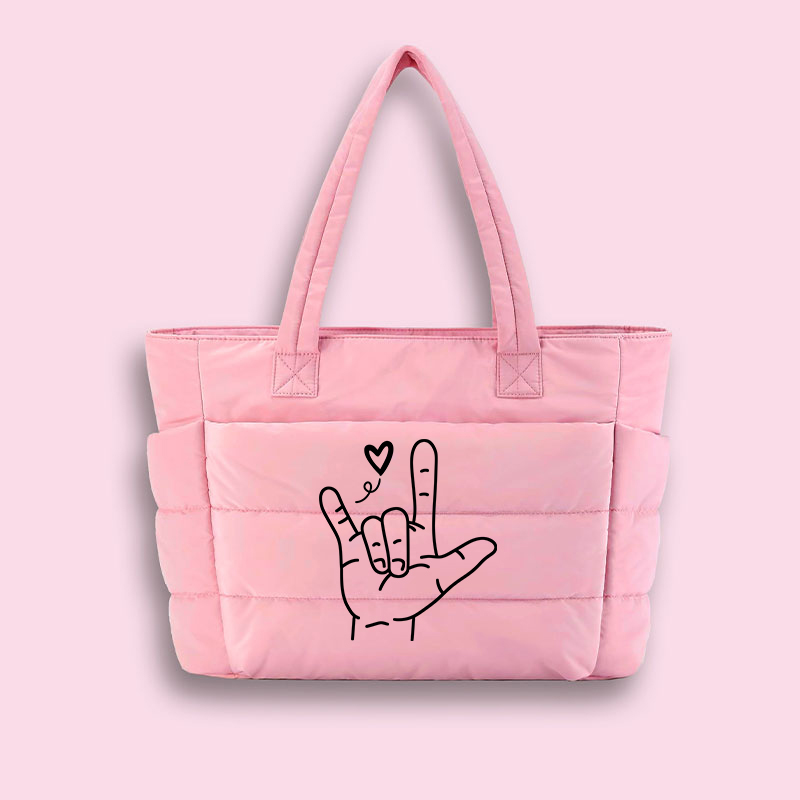 Sign Language Love Needs No Words Teacher Puffy Tote Bag