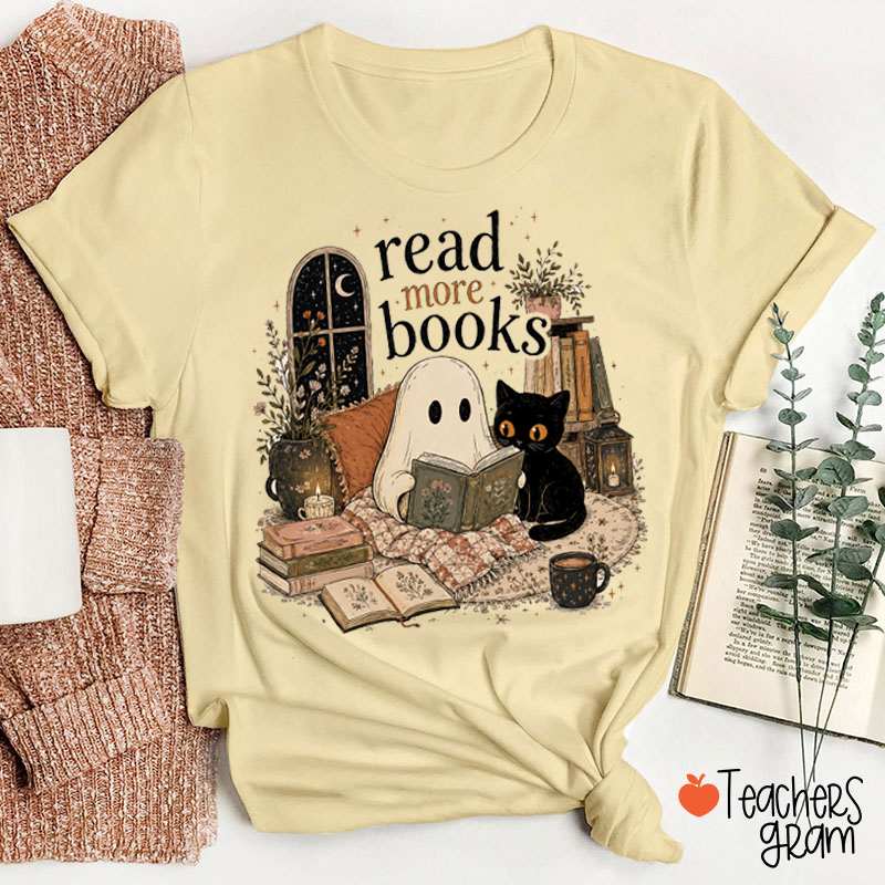 Read More Books Ghost Black Cat Reading Teacher T-Shirt