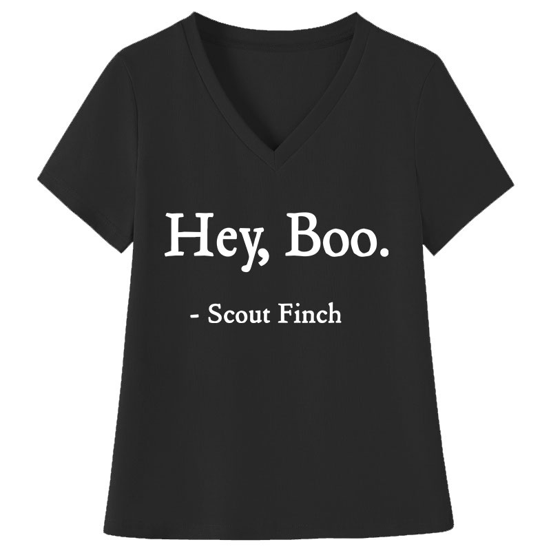 Hey Boo Teacher Female V-Neck T-Shirt