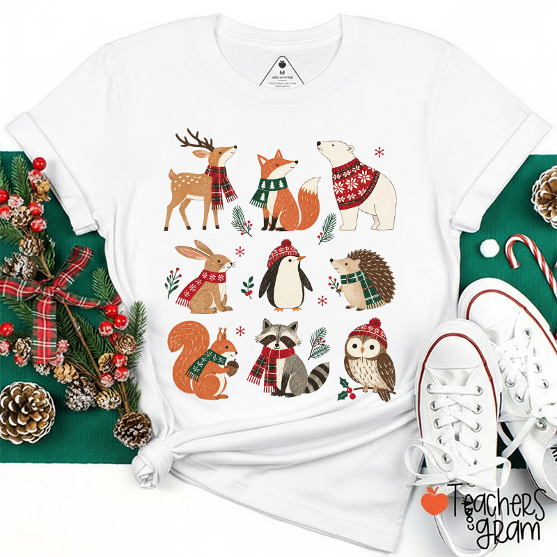 Christmas Forest Friends Teacher T-Shirt