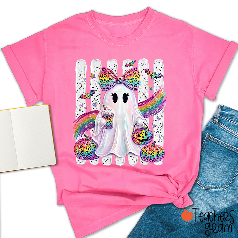 Rainbow Leopard Ghost Teacher T-Shirt