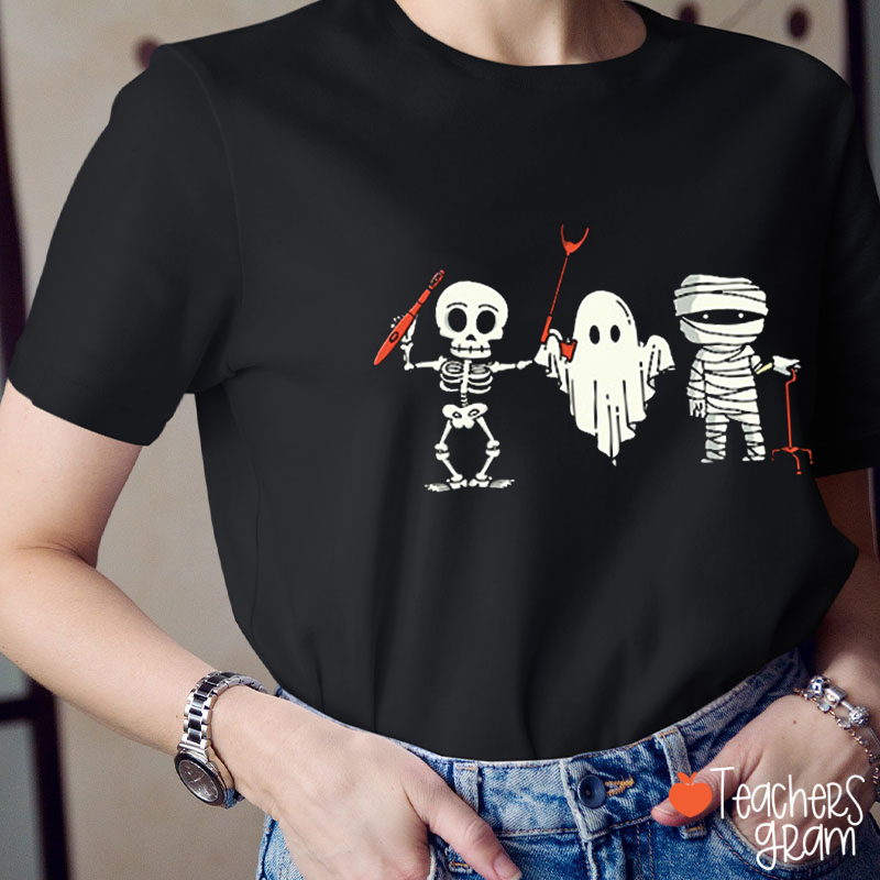 Skeleton Ghost Mummy SLP Teacher T-Shirt