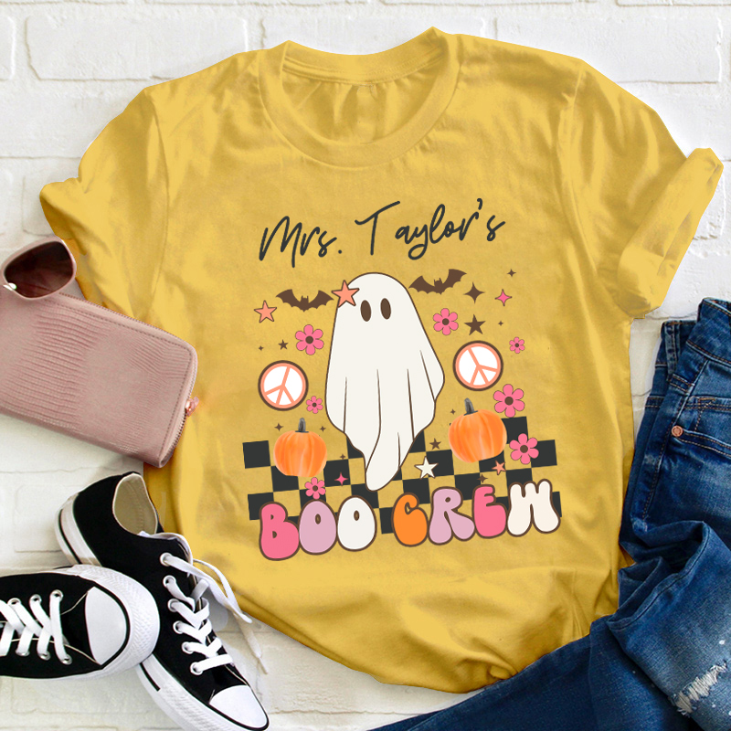 Personalized Name Halloween Boo Crew Teacher T-Shirt