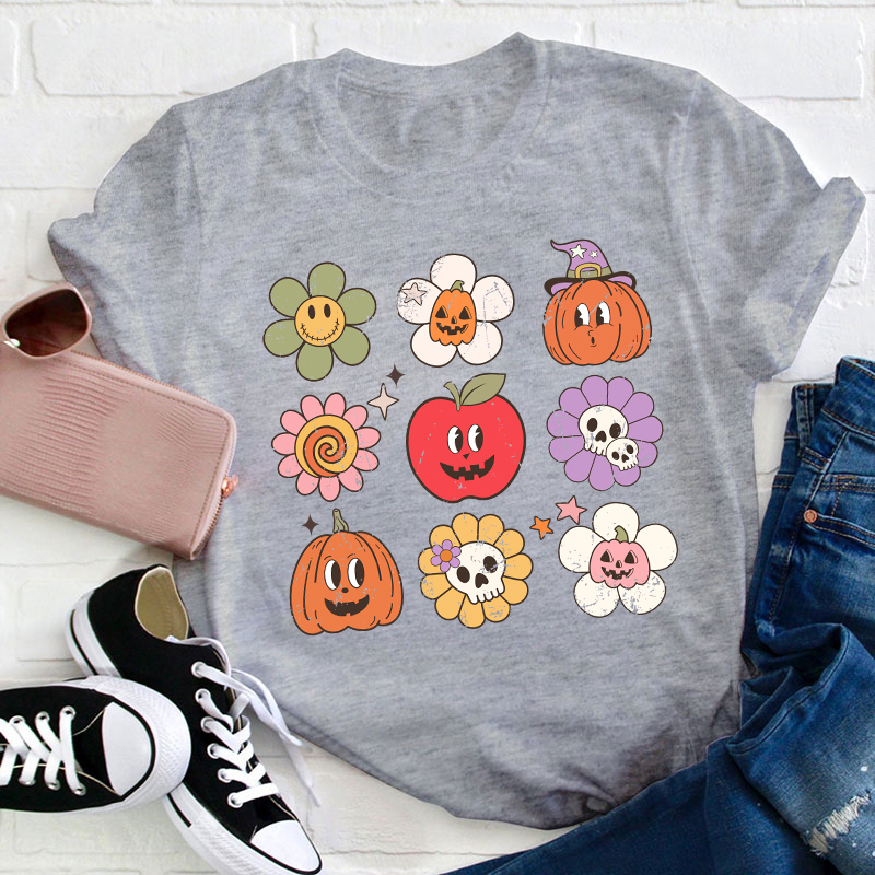 Daisy Apple Pumpkin Halloween Teacher T-Shirt