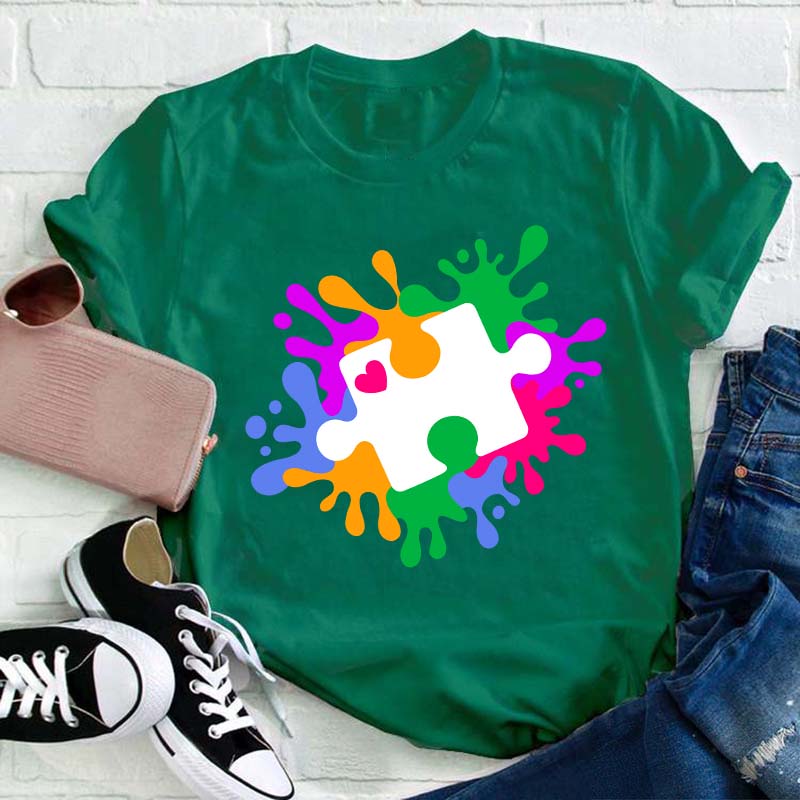 Autism Puzzle Piece Teacher T-Shirt