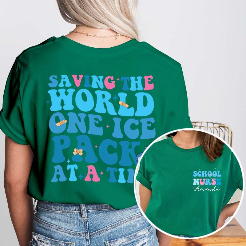 Personalized Saving The World One Ice Pack At A Time Teacher Two Sided T-Shirt