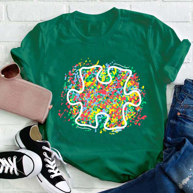 Colorful Autism Puzzle Piece Teacher T-Shirt