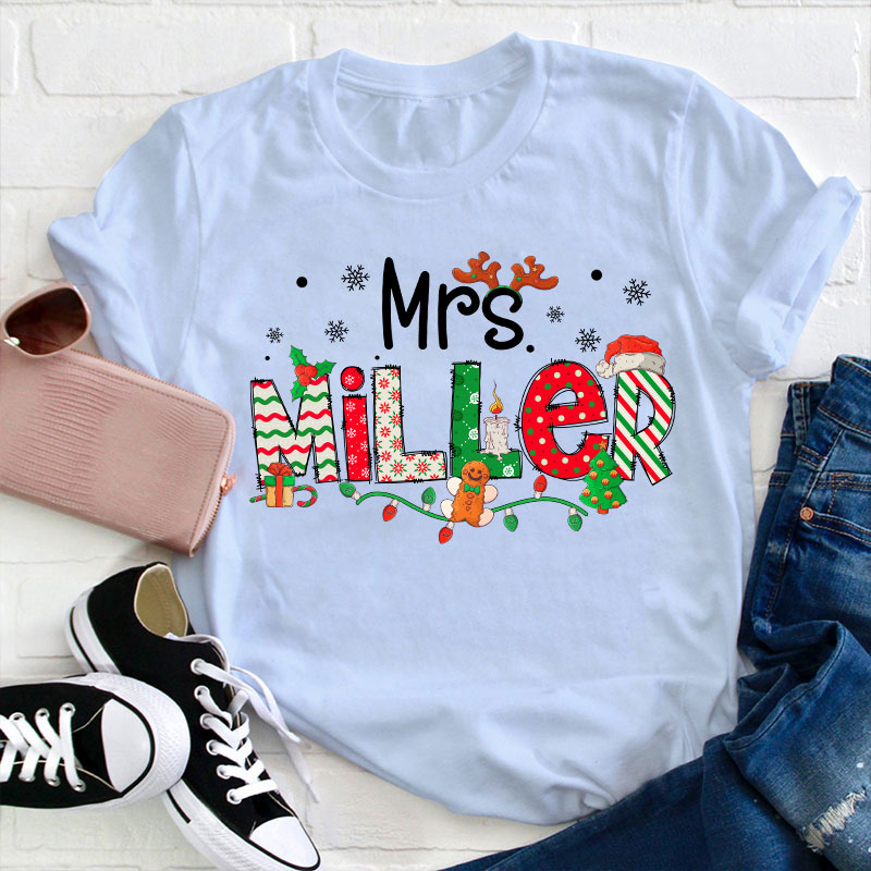 Personalized Teacher Name Christmas Teacher T-Shirt