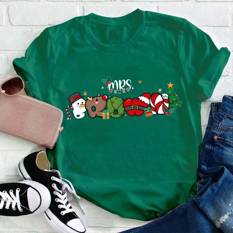Personalized Name Merry Christmas Teacher T-Shirt
