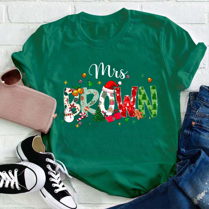 Personalized Name Christmas Atmosphere Teacher T-Shirt