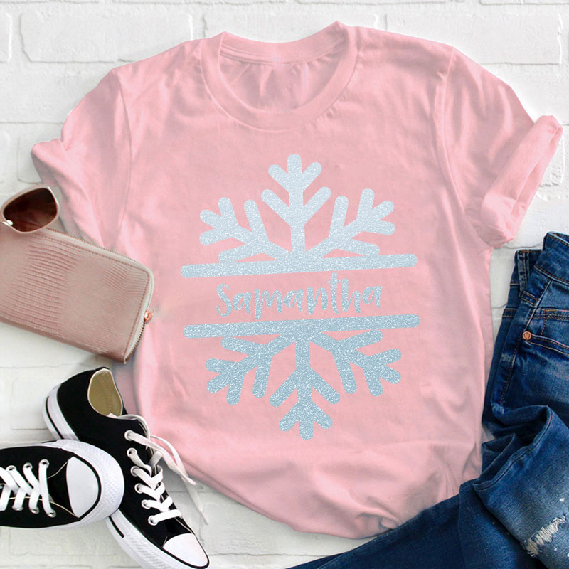 Personalized Name Christmas Snowflake Teacher T-Shirt