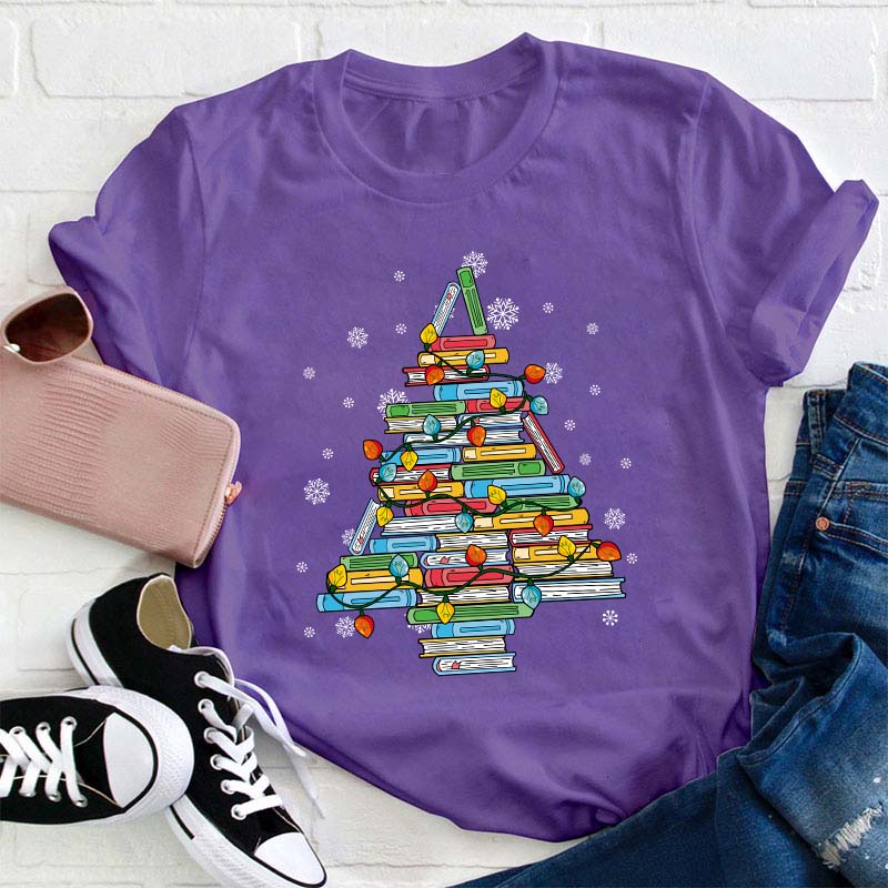 Christmas Books Tree Teacher T-Shirt