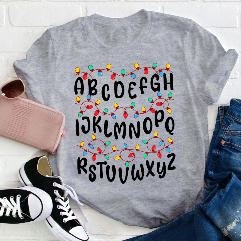 Colorful Christmas Light Alphabet Teacher T-Shirt