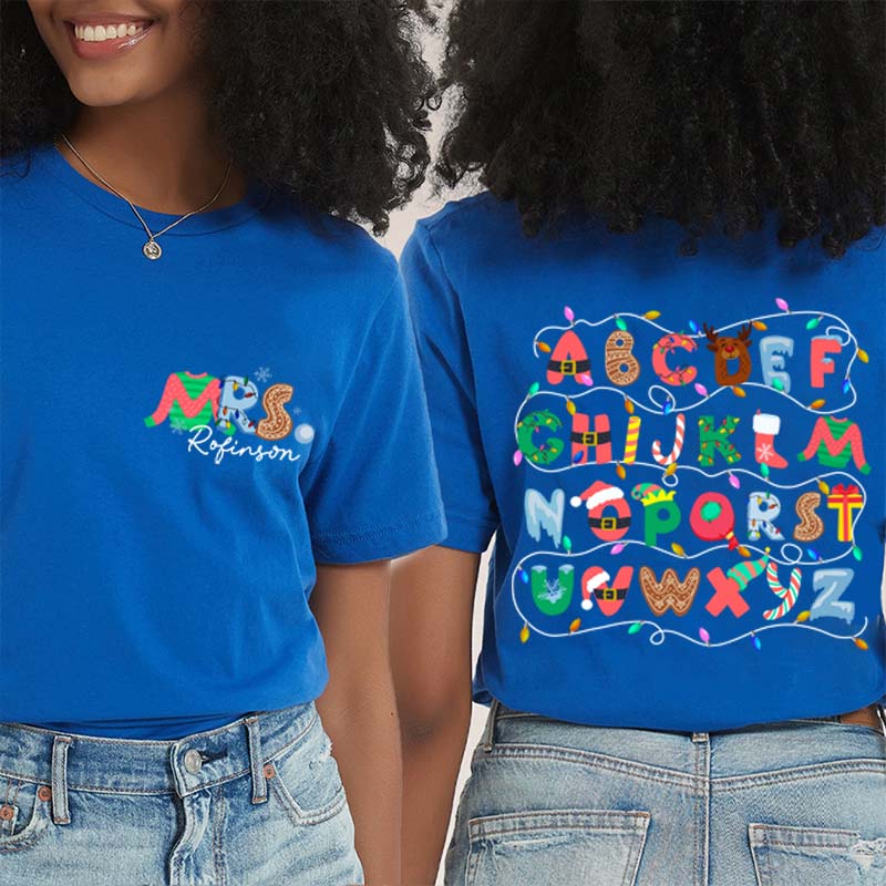 Personalized Alphabet Christmas Teacher T-Shirt