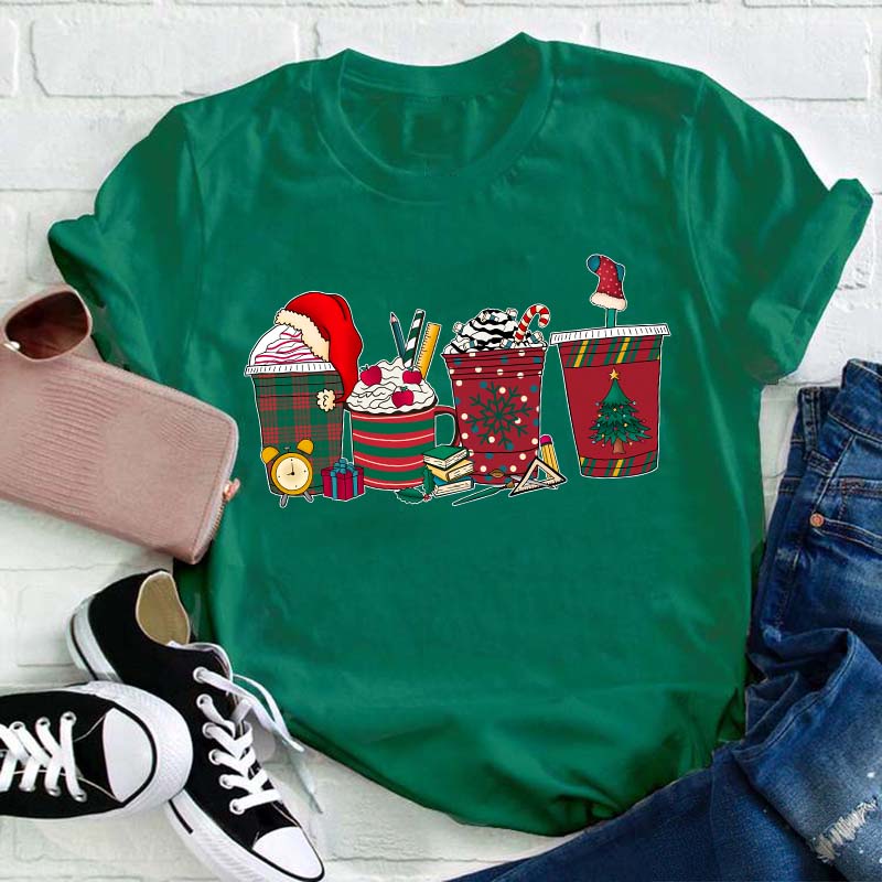 Cute Christmas Coffee Teacher T-Shirt