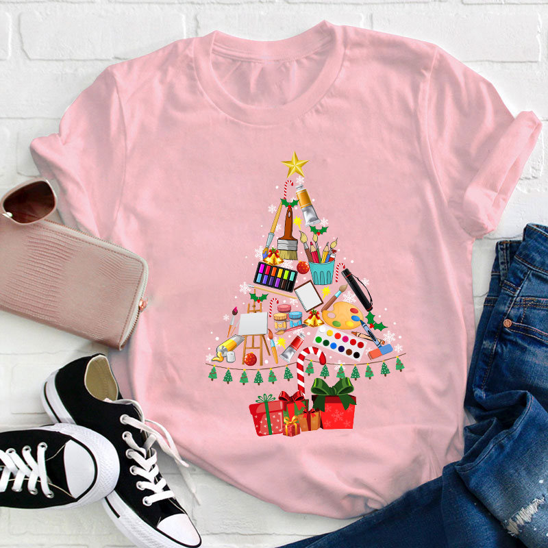 Draw A Christmas Tree Teacher T-Shirt