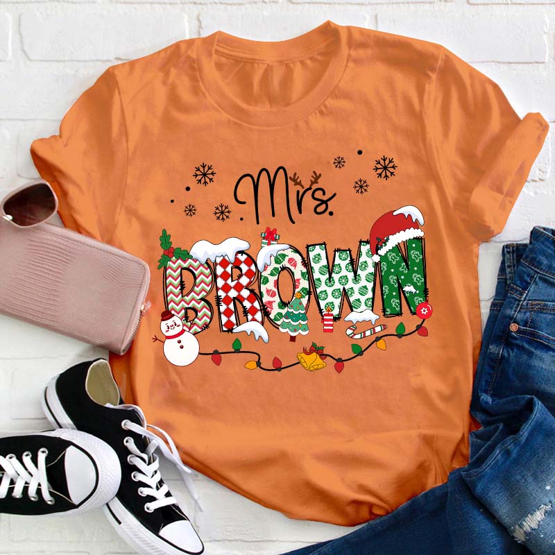 Personalized Name Christmas Crew Teacher T-Shirt