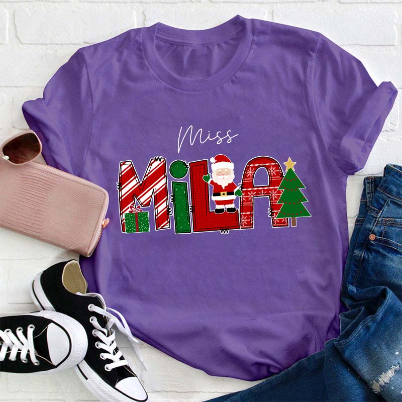 Personalized Name Merry Christmas Teacher T-Shirt