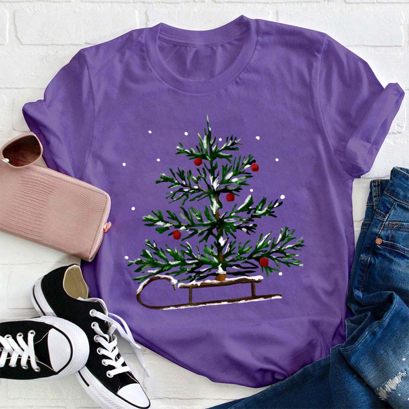 Christmas Tree Sleigh Teacher T-Shirt