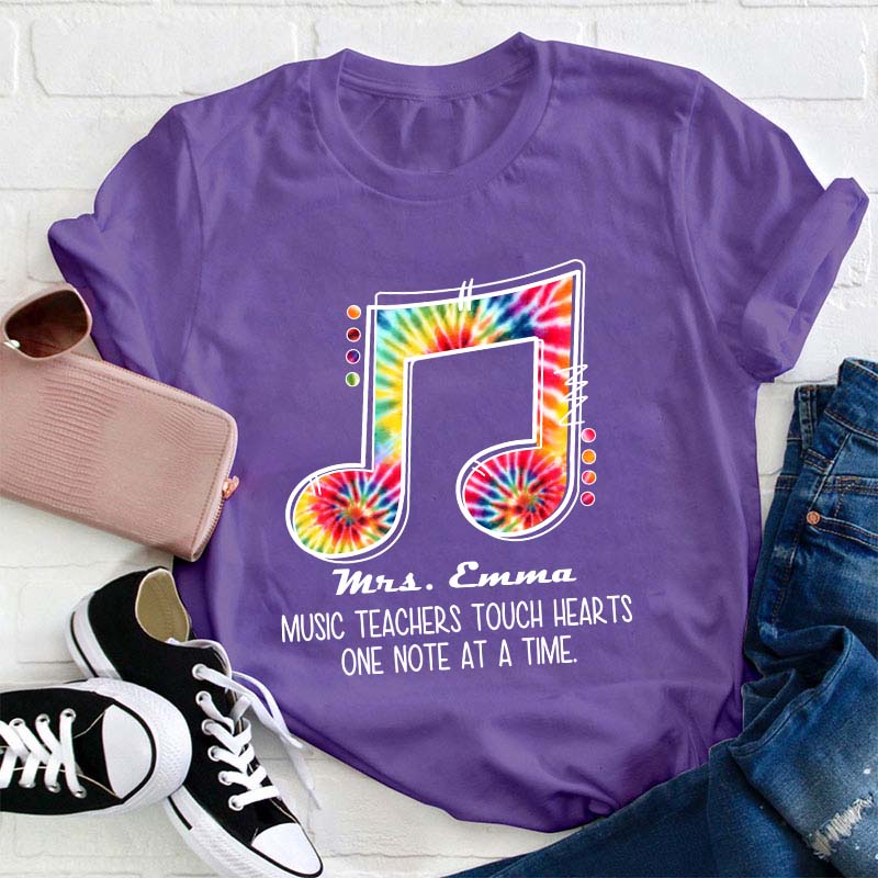 Personalized Music Teacher Touch Hearts One Note At A Time Teacher T-Shirt