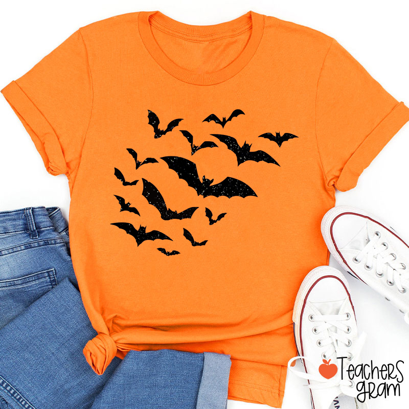 Glitter Black Bats Halloween Teacher T-Shirt