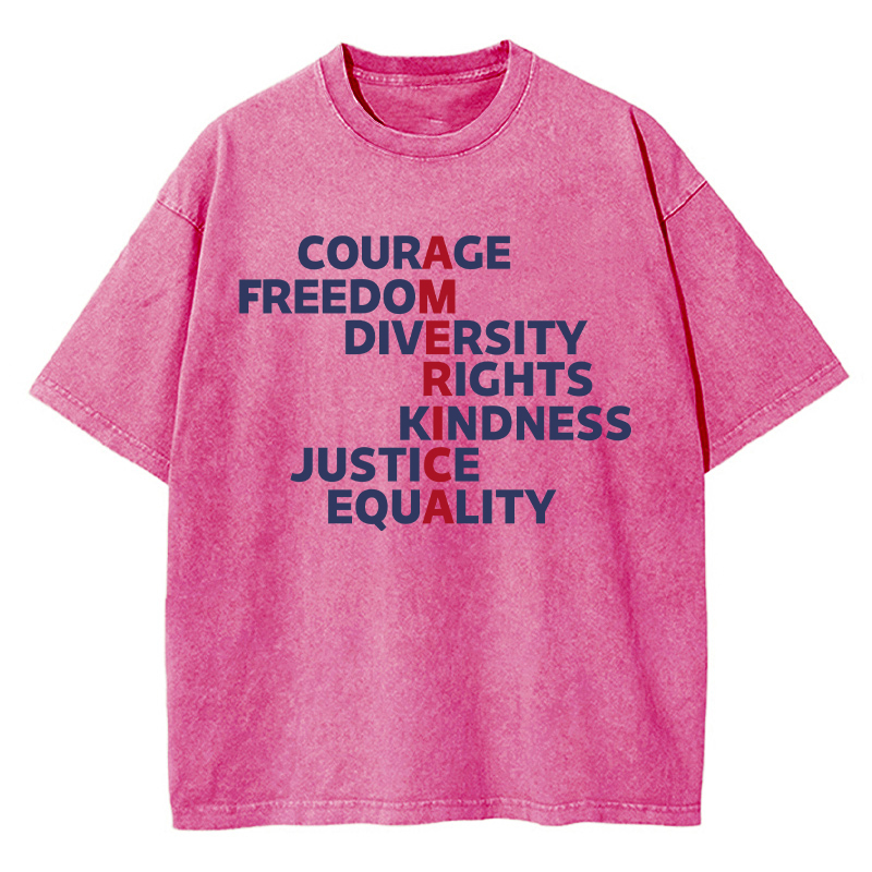 Courage Freedom Diversity Right Kindness Justice Equality America Teacher Washed T-Shirt