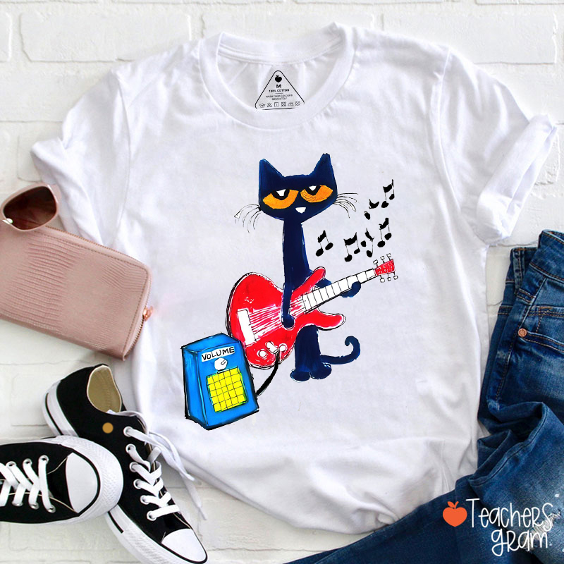 The Cat Playing Guitar Teacher T-Shirt