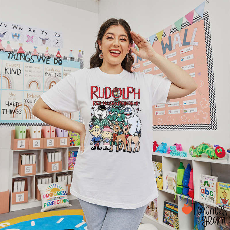 Rudolph Christmas Movie Cartoon Characters Collection Teacher T-Shirt