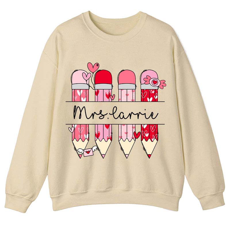 Personalized Pink Pencil Name Teacher Sweatshirt