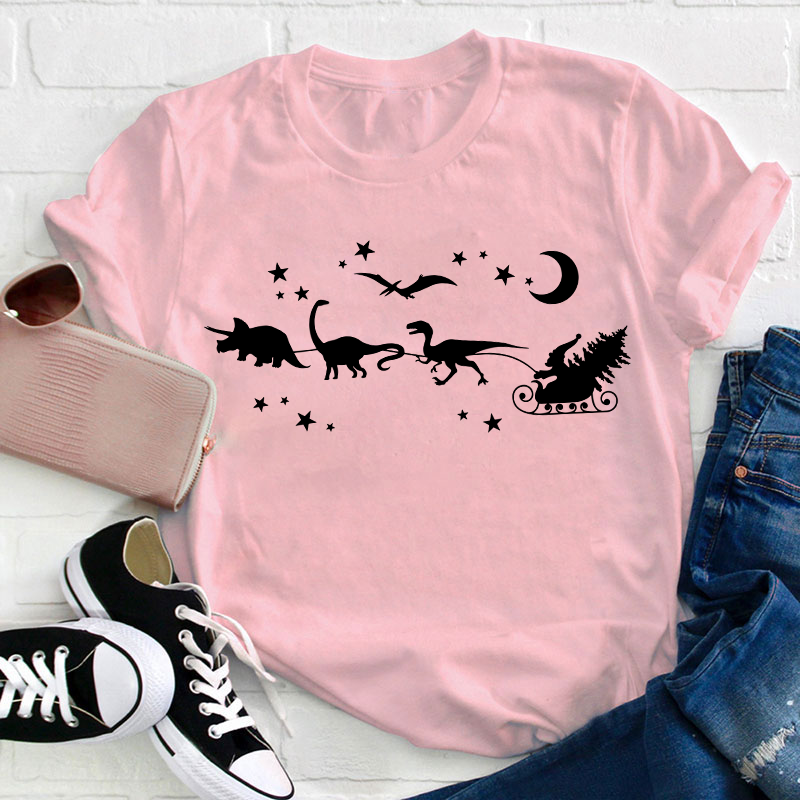Christmas Dinosaur Sleigh Ride Teacher T-Shirt
