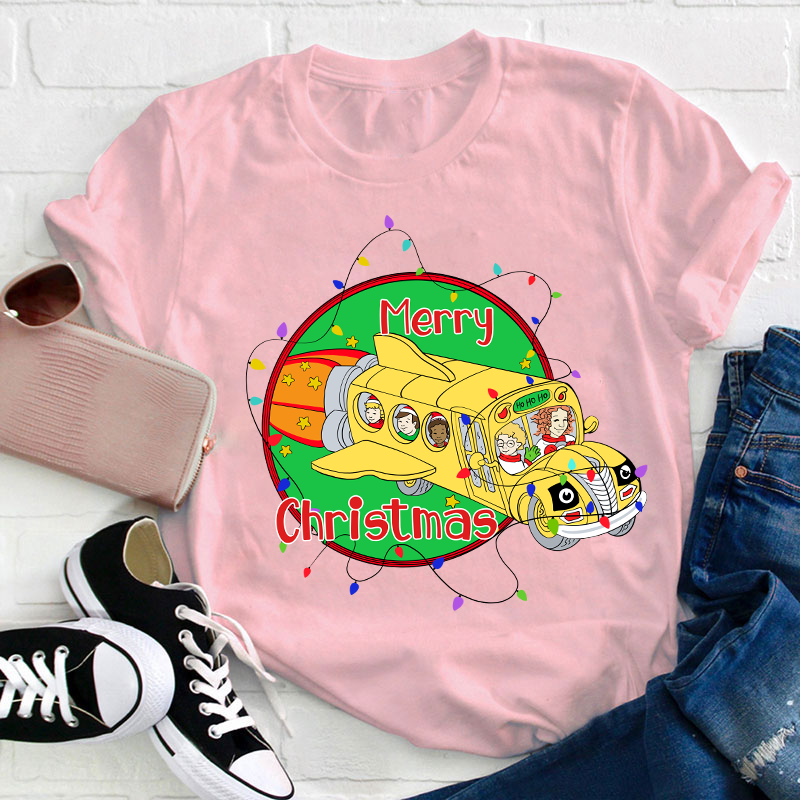 School Bus Merry Christmas Teacher T-Shirt