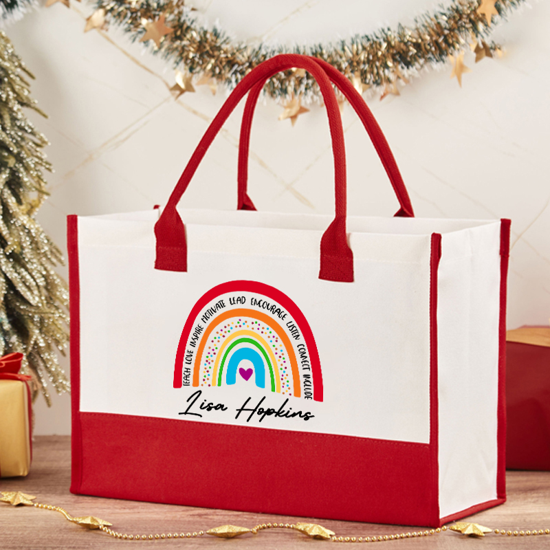 Personalized Red Rainbow Teacher's Ability Teacher Cotton Tote Bag