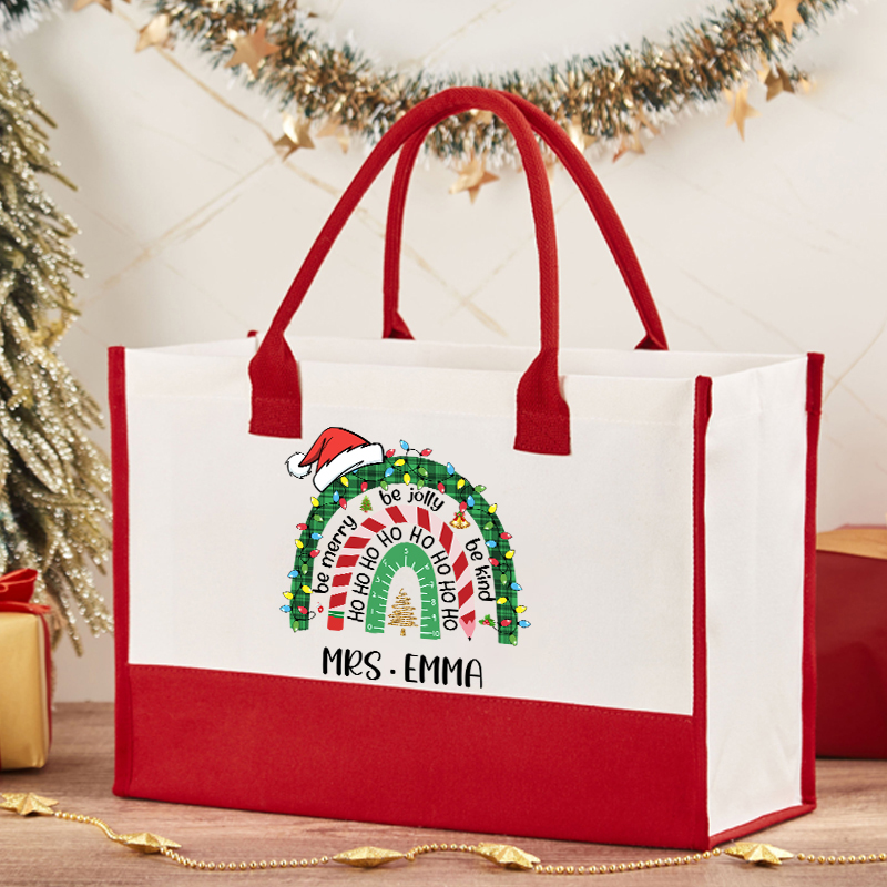 Personalized Be Merry Be Jolly Be Kind Christmas Teacher Cotton Tote Bag
