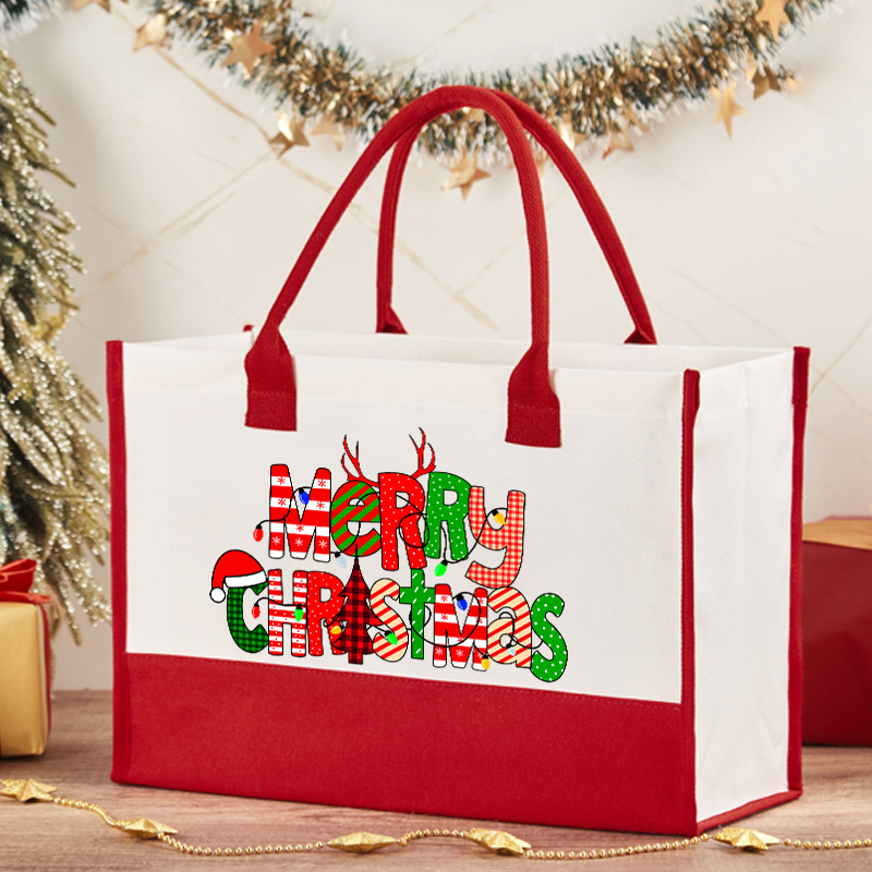 Merry Christmas With Rich Pattern Teacher Cotton Tote Bag