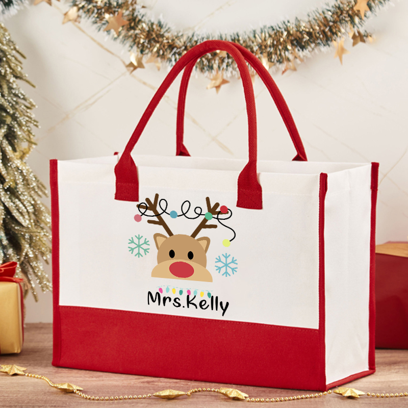 Personalized Merry Christmas Teacher Cotton Tote Bag