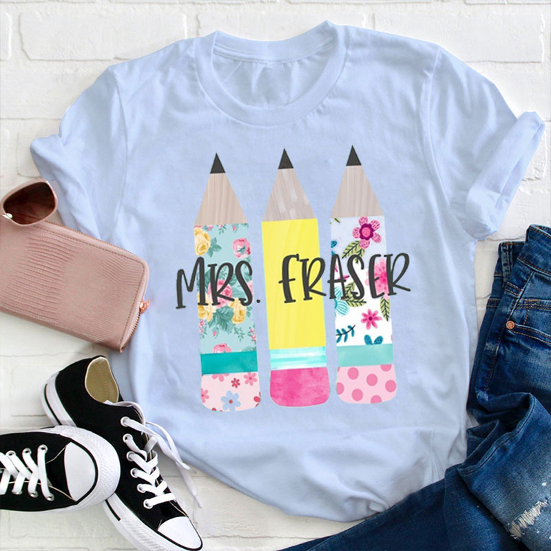 Personalized Flower Pencil Teacher T-Shirt