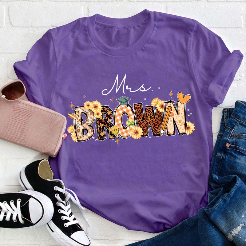 Personalized Name Cute Sunflower Teacher T-Shirt