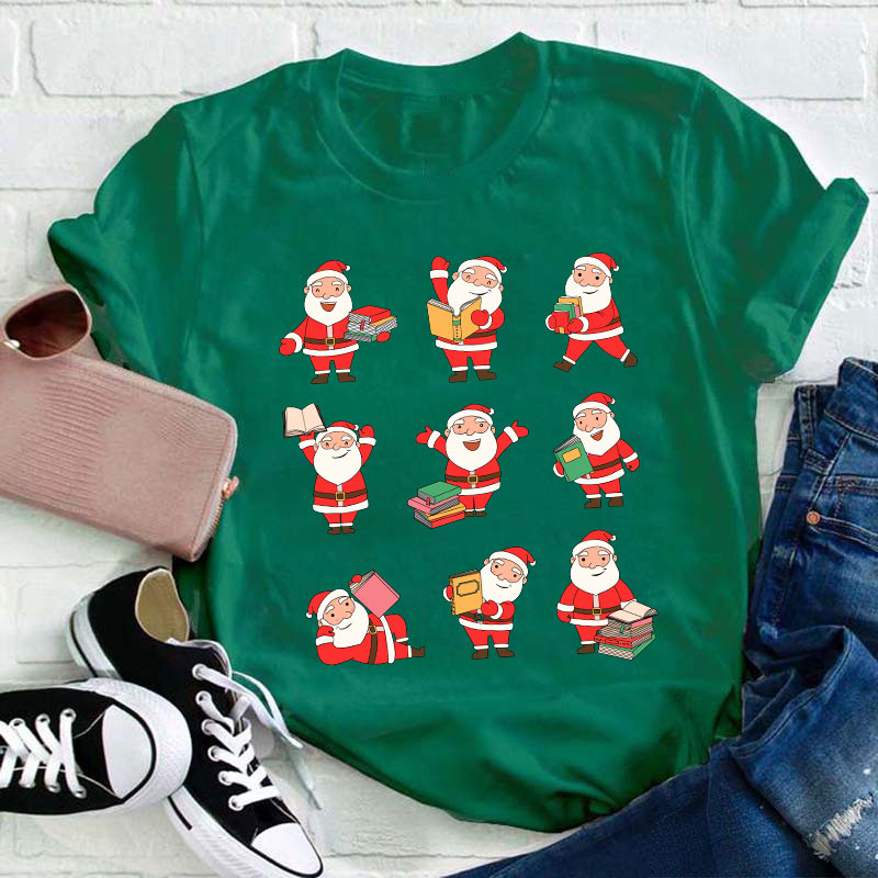 Reading Santa Claus Teacher T-Shirt