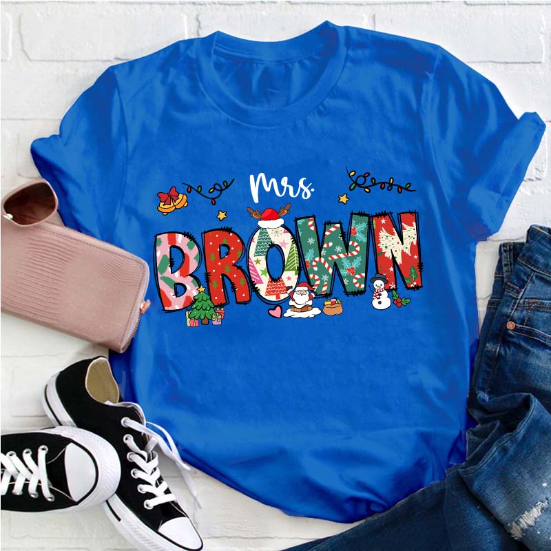 Personalized Christmas Crew Teacher T-Shirt