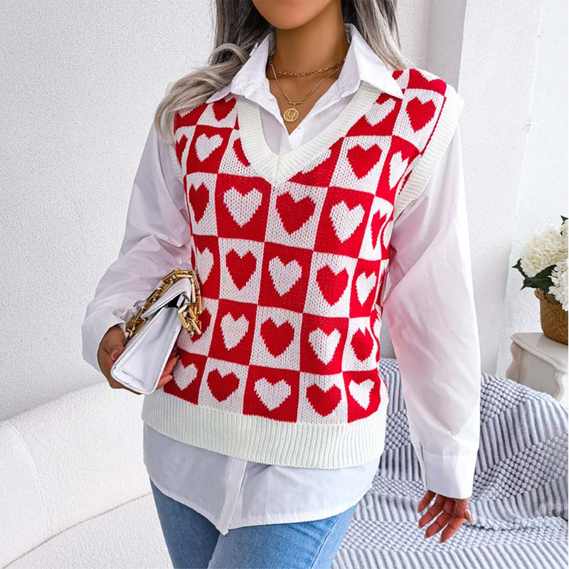 Heart Checker Pattern Sweater Vest