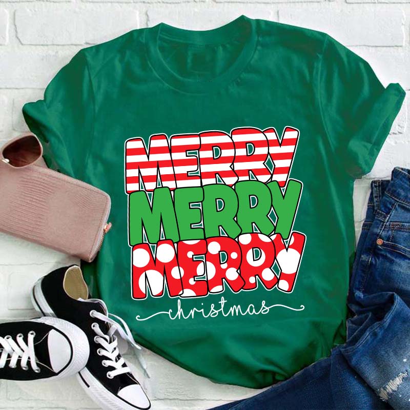 Merry Merry Merry Christmas Teacher T-Shirt