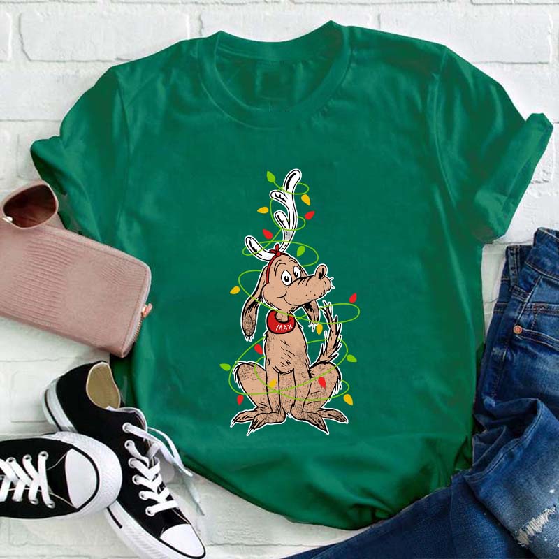 Puppy Elk Surrounded By Lights Teacher T-Shirt