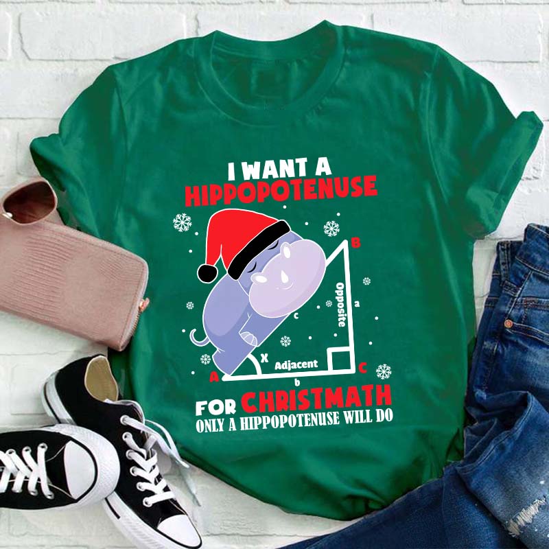 I Want A Hippopotenuse For Christmas Teacher T-Shirt