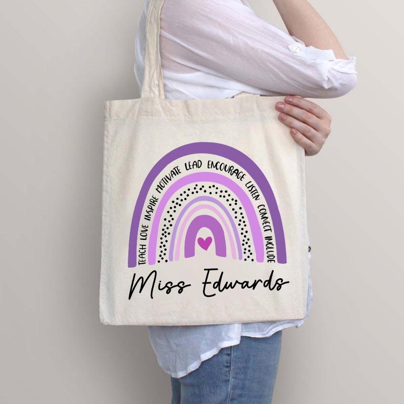 Personalized Purple Rainbow Teacher Tote Bag