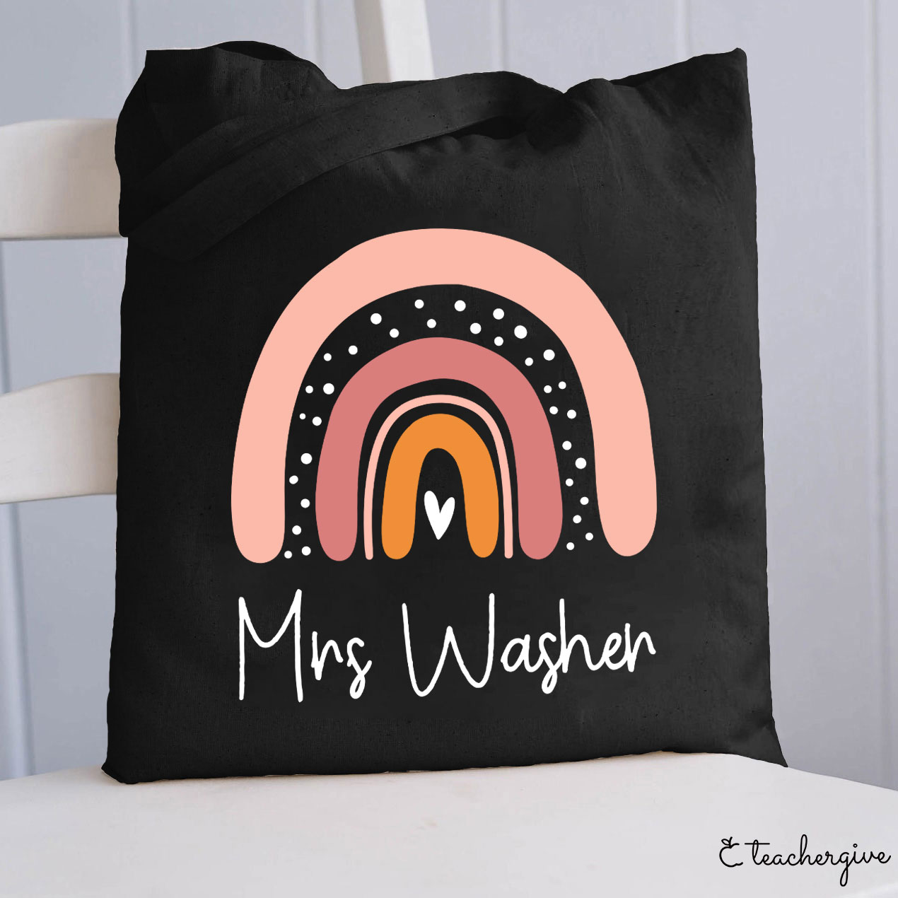 Personalized Pink Rainbow Teacher Tote Bag