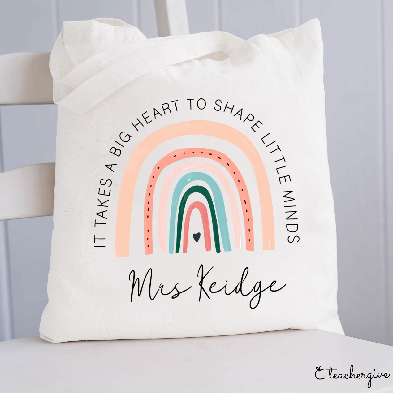 Personalized It Takes A Big Heart To Shape Little Minds Teacher Tote Bag